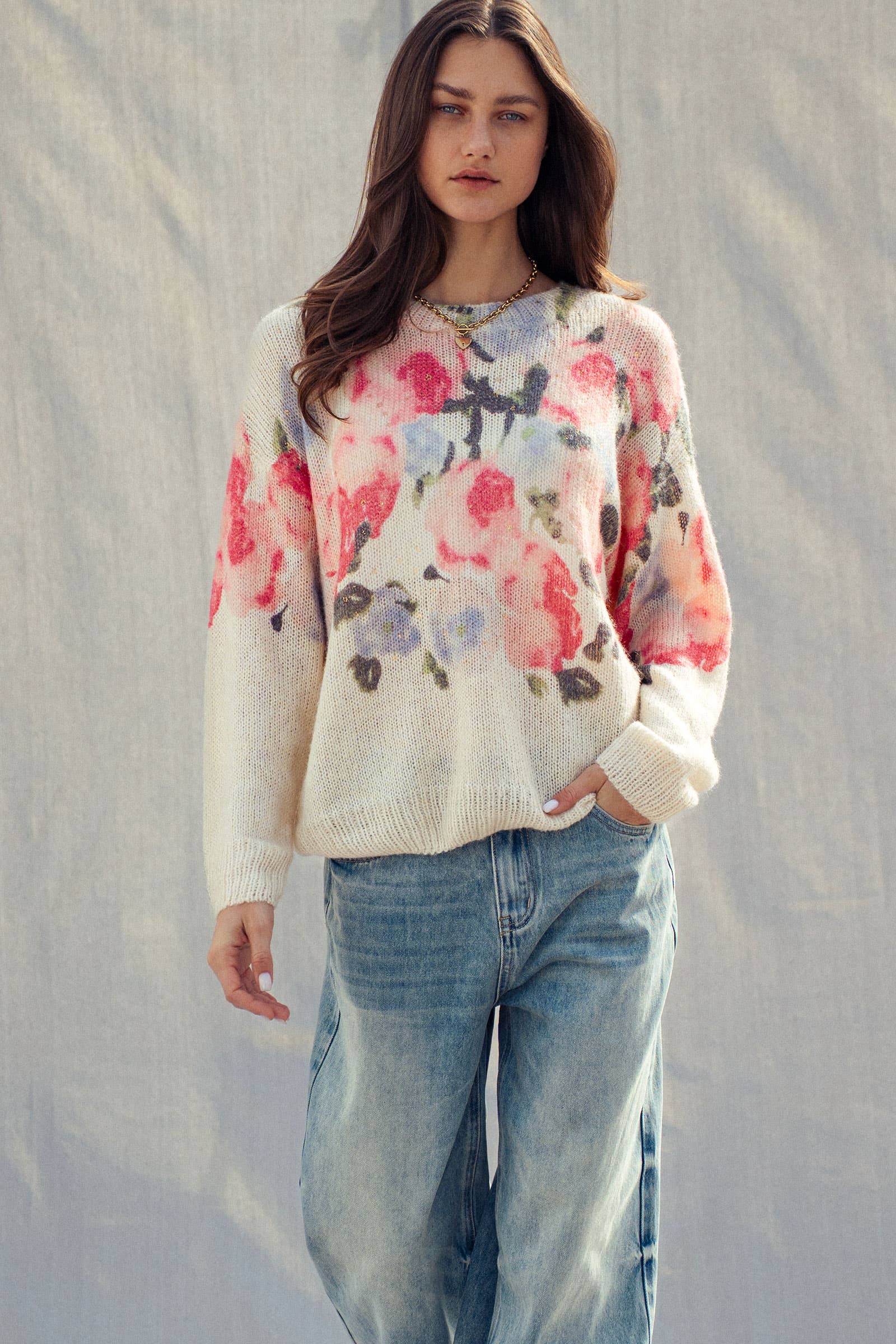 Oversized Floral Print Sweater