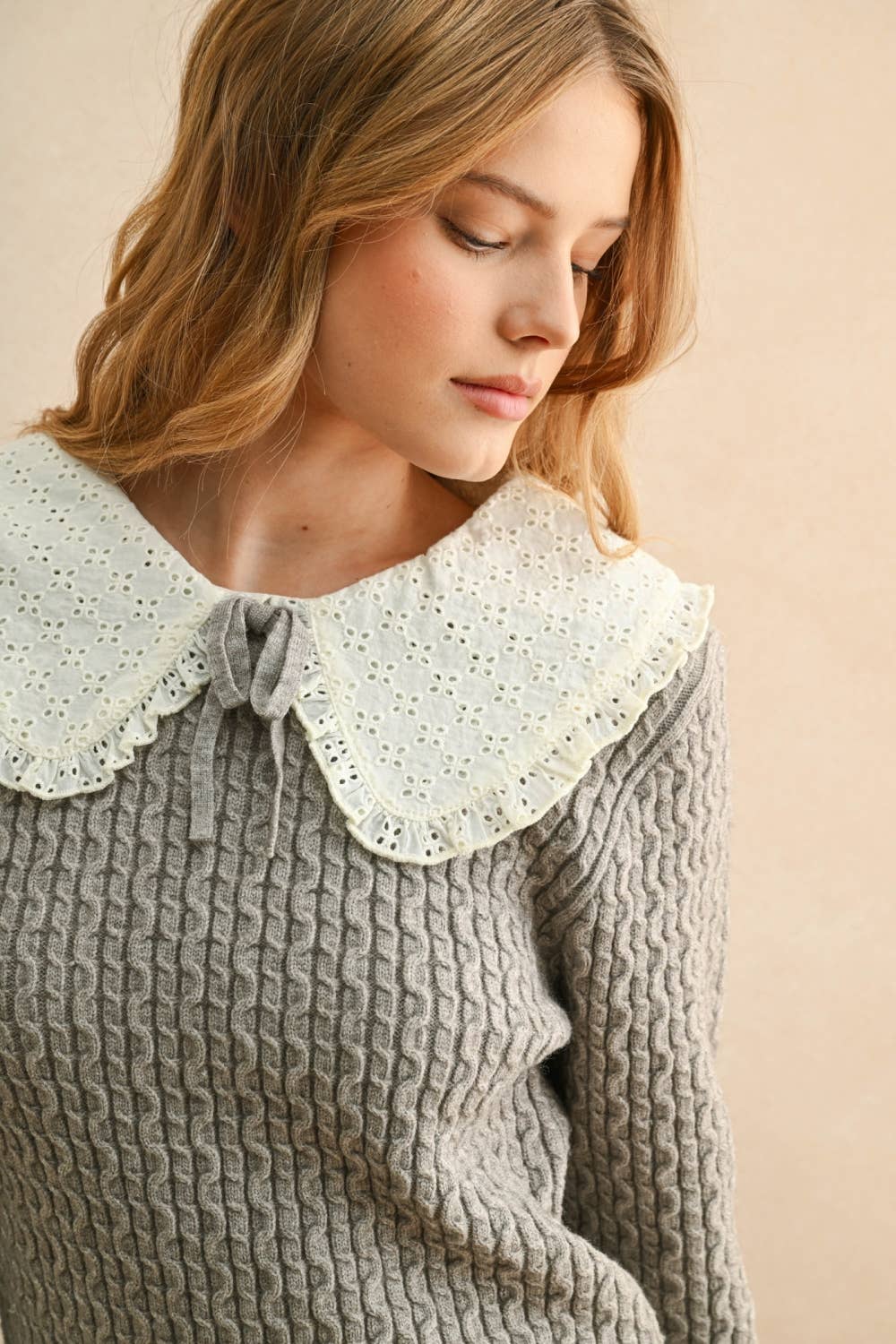 Crochet Collar Cable Knit Blouse