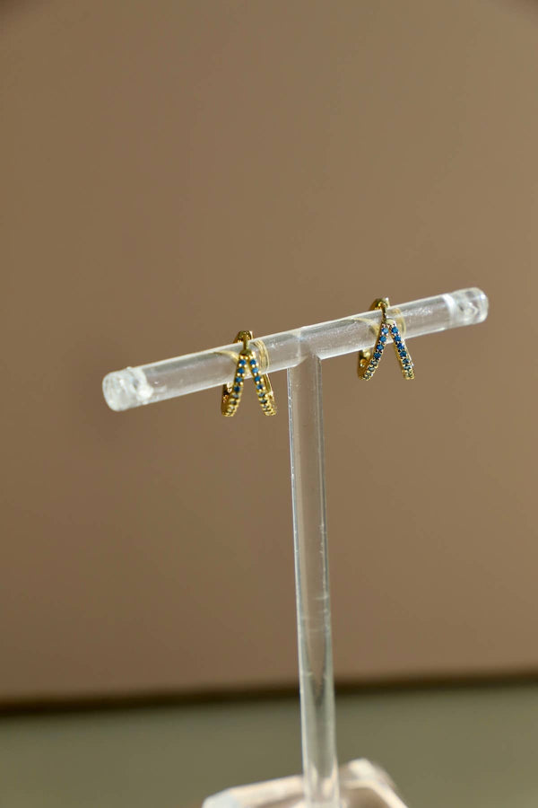Double CZ Huggie Hoops- Blue
