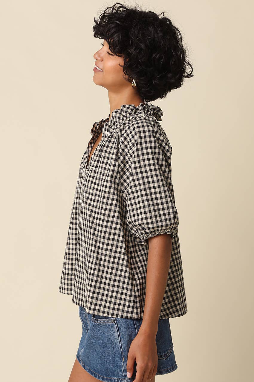 Alex Gingham Split Neck Blouse