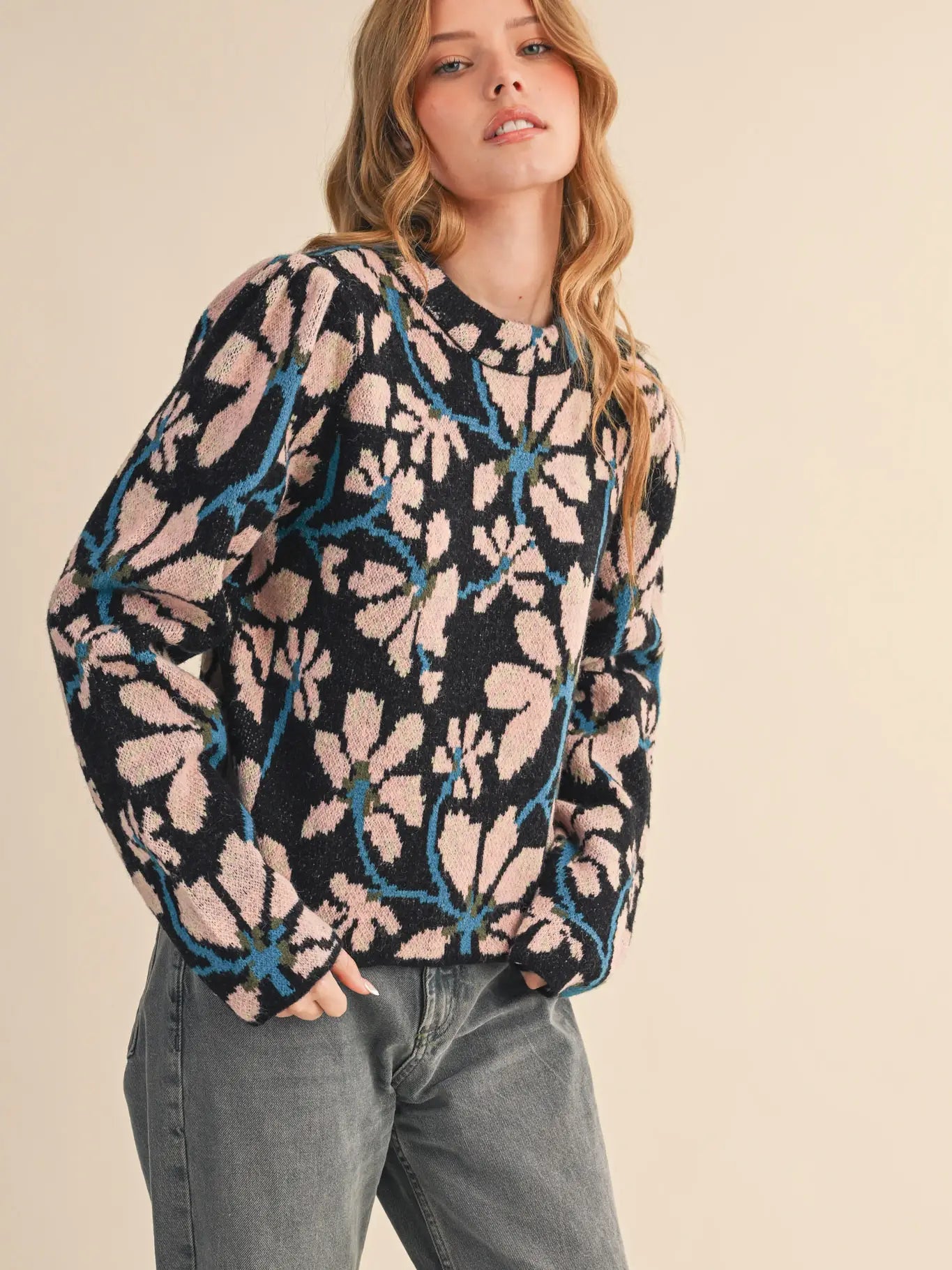 Floral Mock Neck Sweater