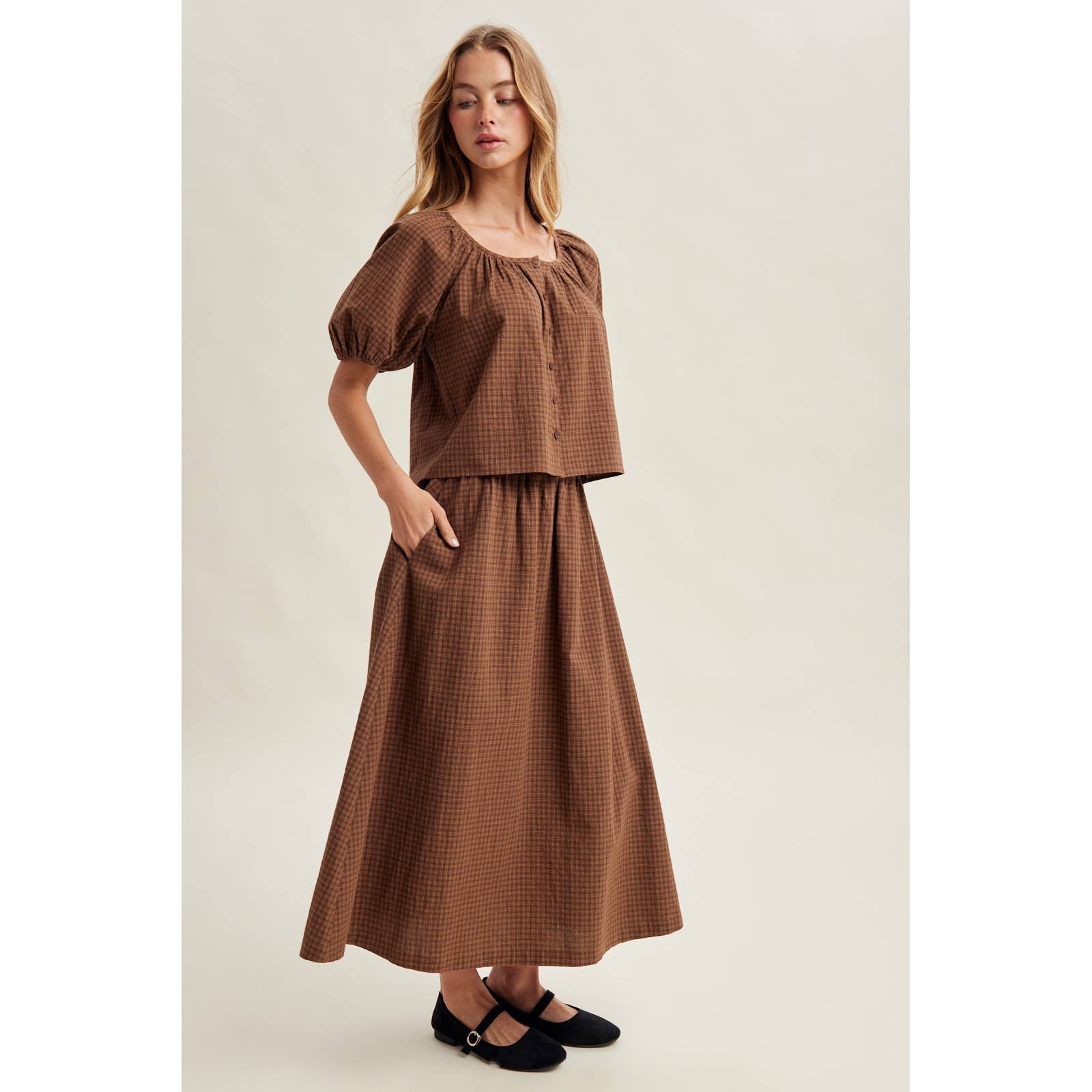 Puff Sleeve Top and Skirt Set