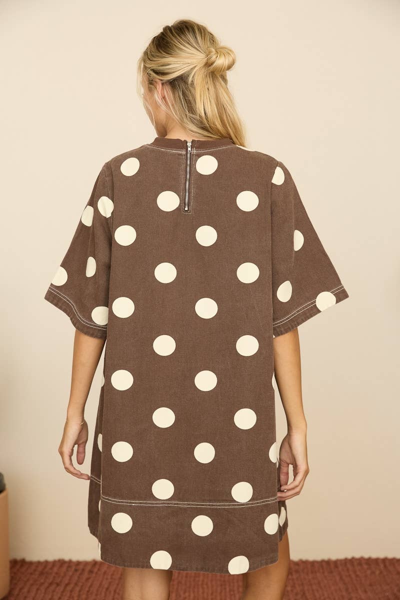 Polka Dot T-Shirt Mini Dress in Brown