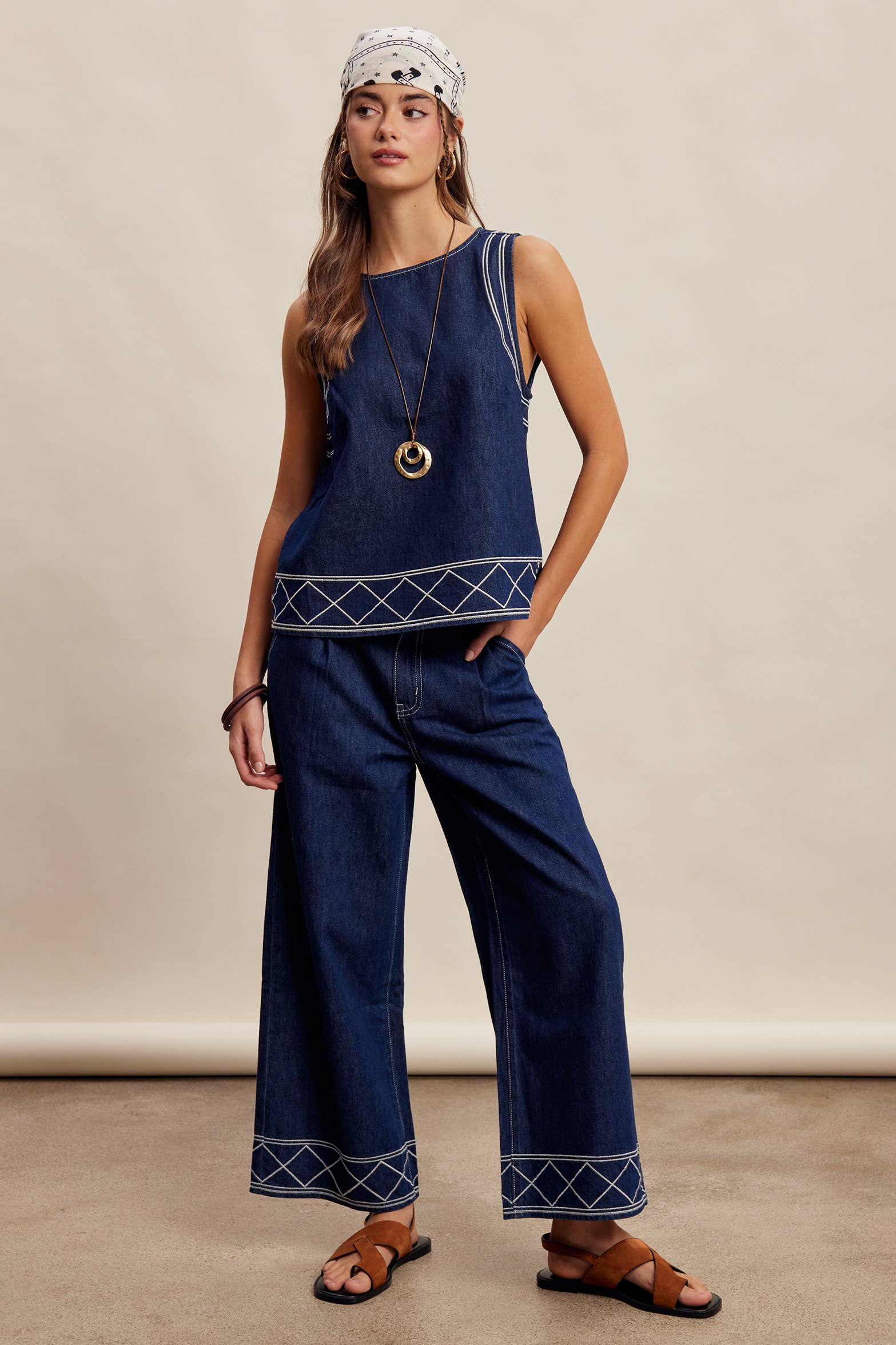 Denim Tank & Pants Set in Washed Indigo