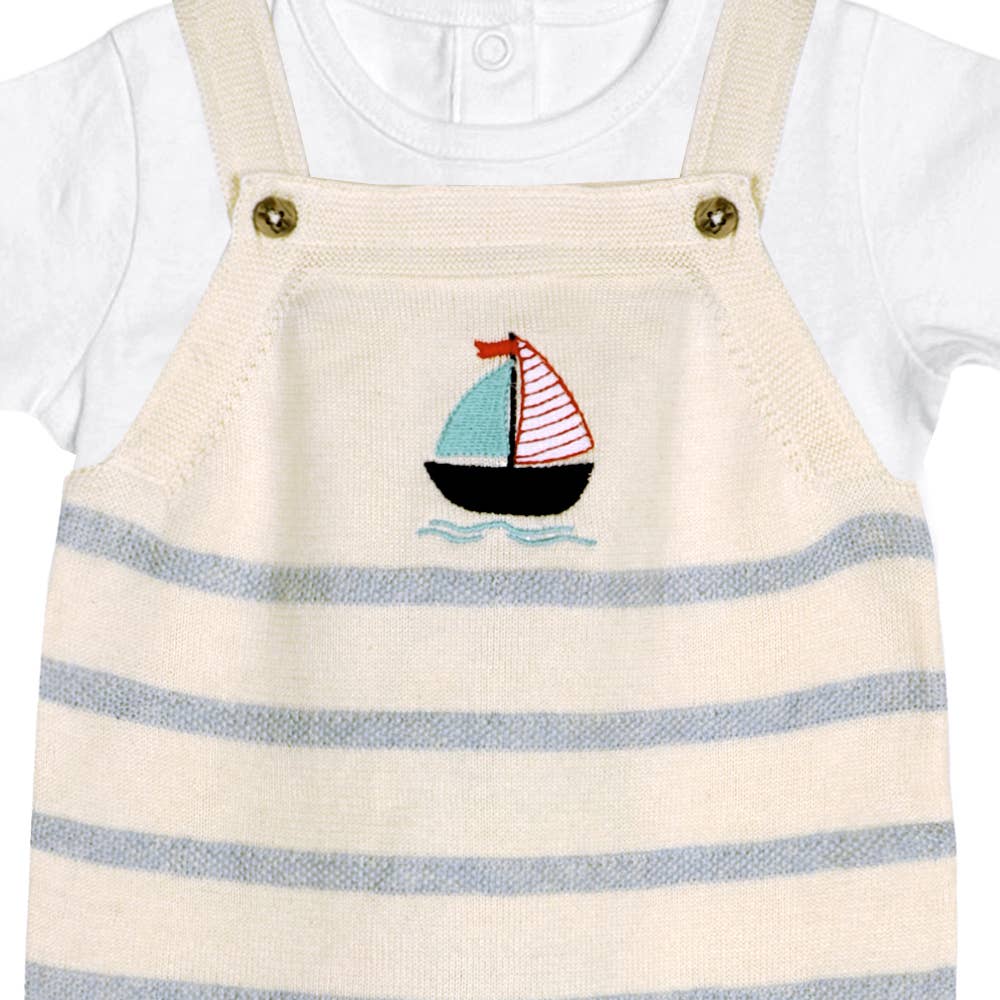 Sailboat Stripe Baby Knit Shortall Set