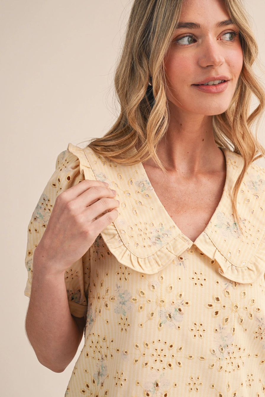 Floral Eyelet Striped Mini Dress