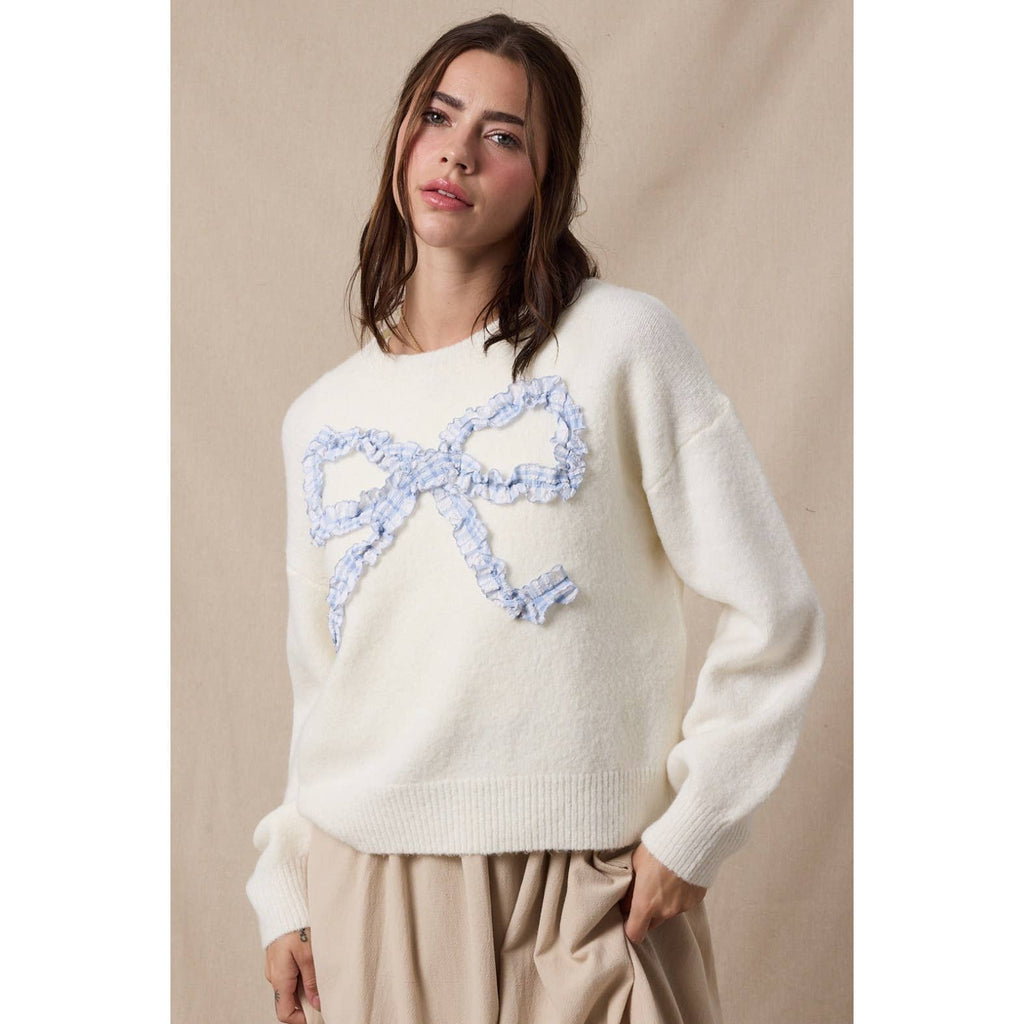 Plaid Bow Brushed Sweater