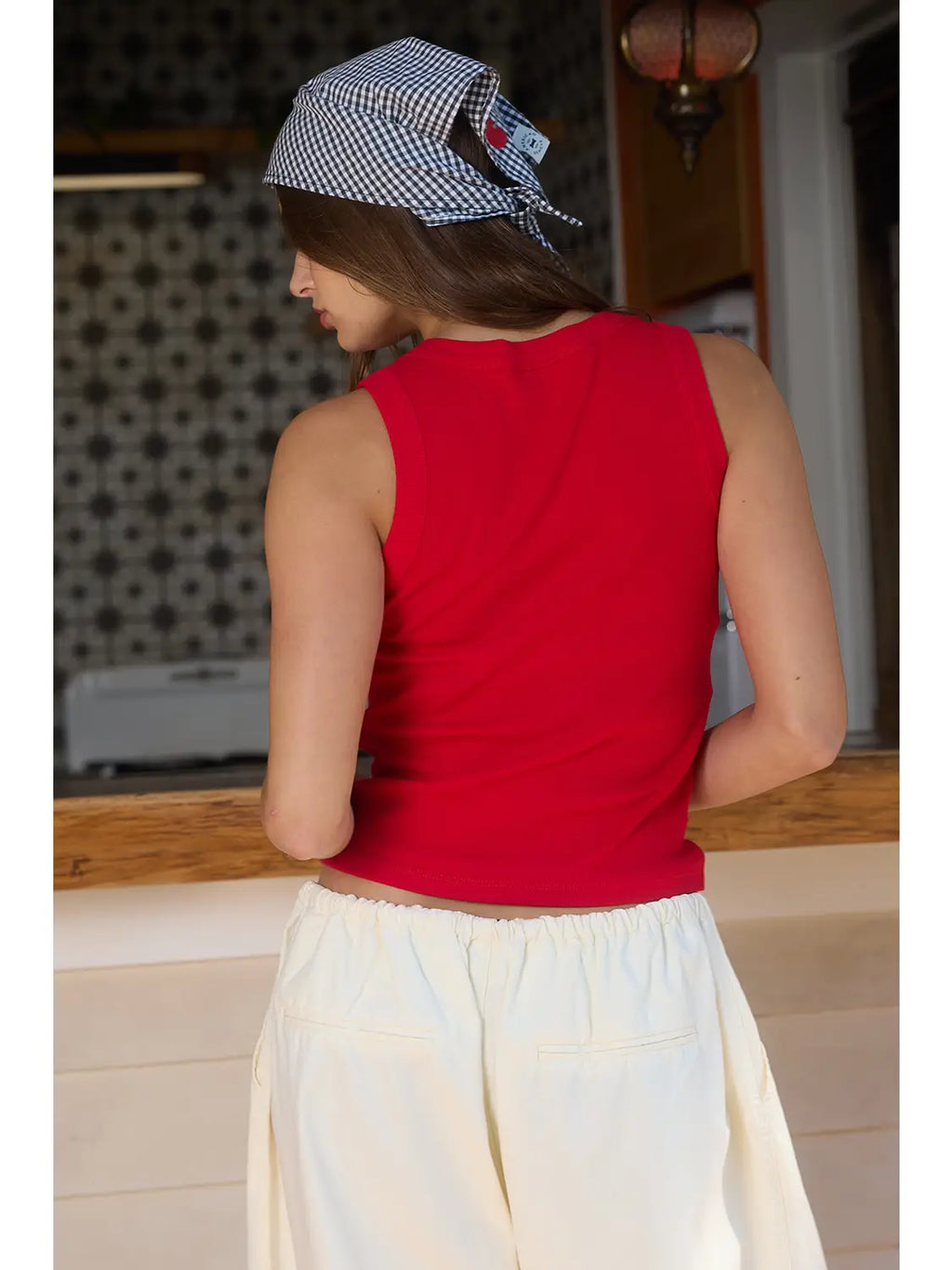 Ribbed Scoop-Neck Tank Top in Red