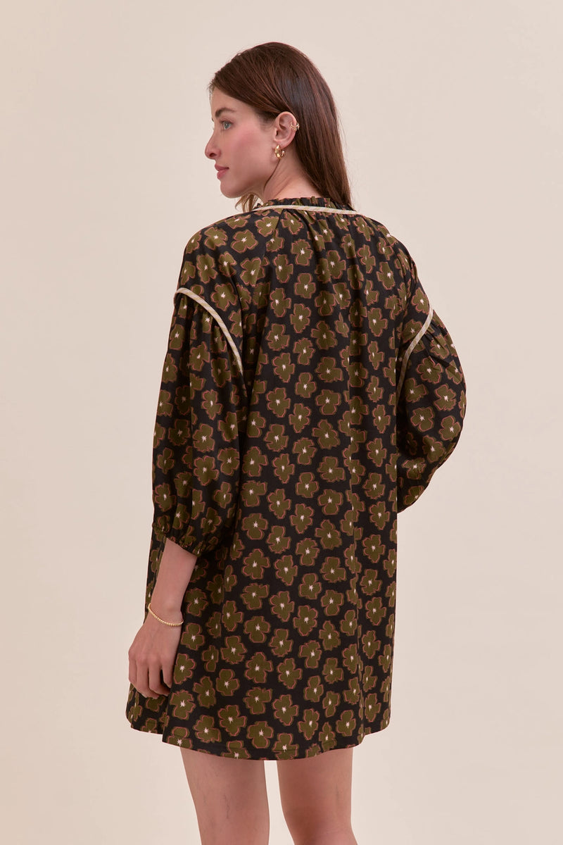 Contrast Binding Floral Mini Shift Dress