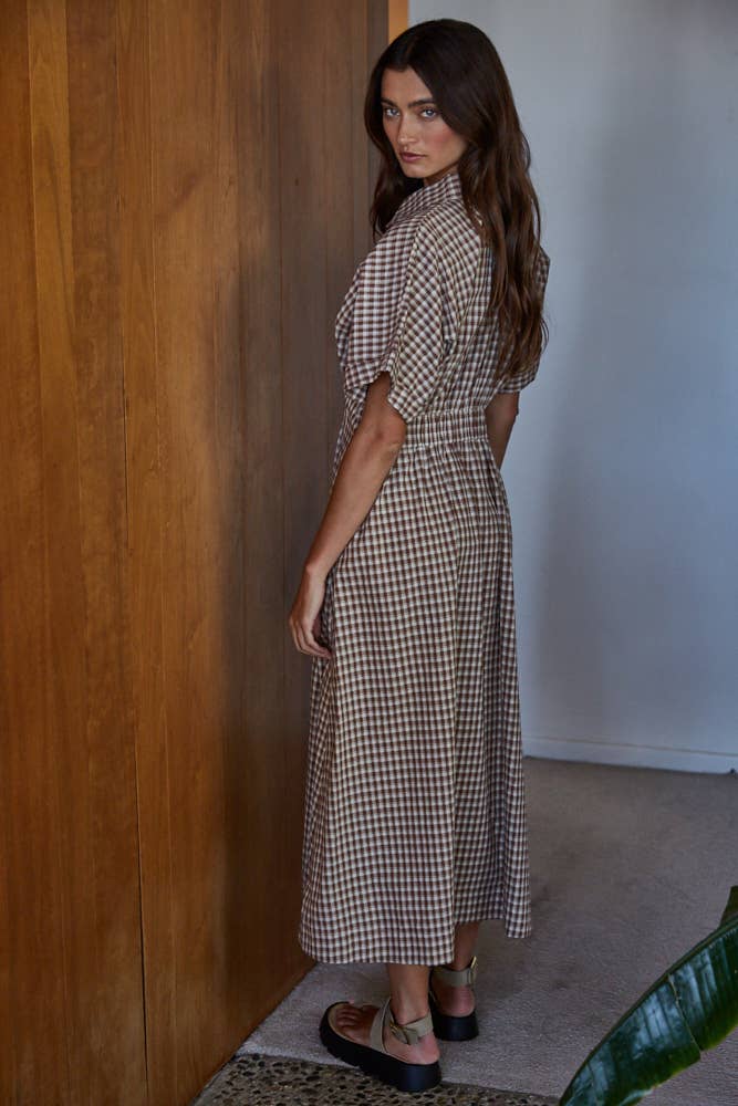 Gingham Print Button Down Dress