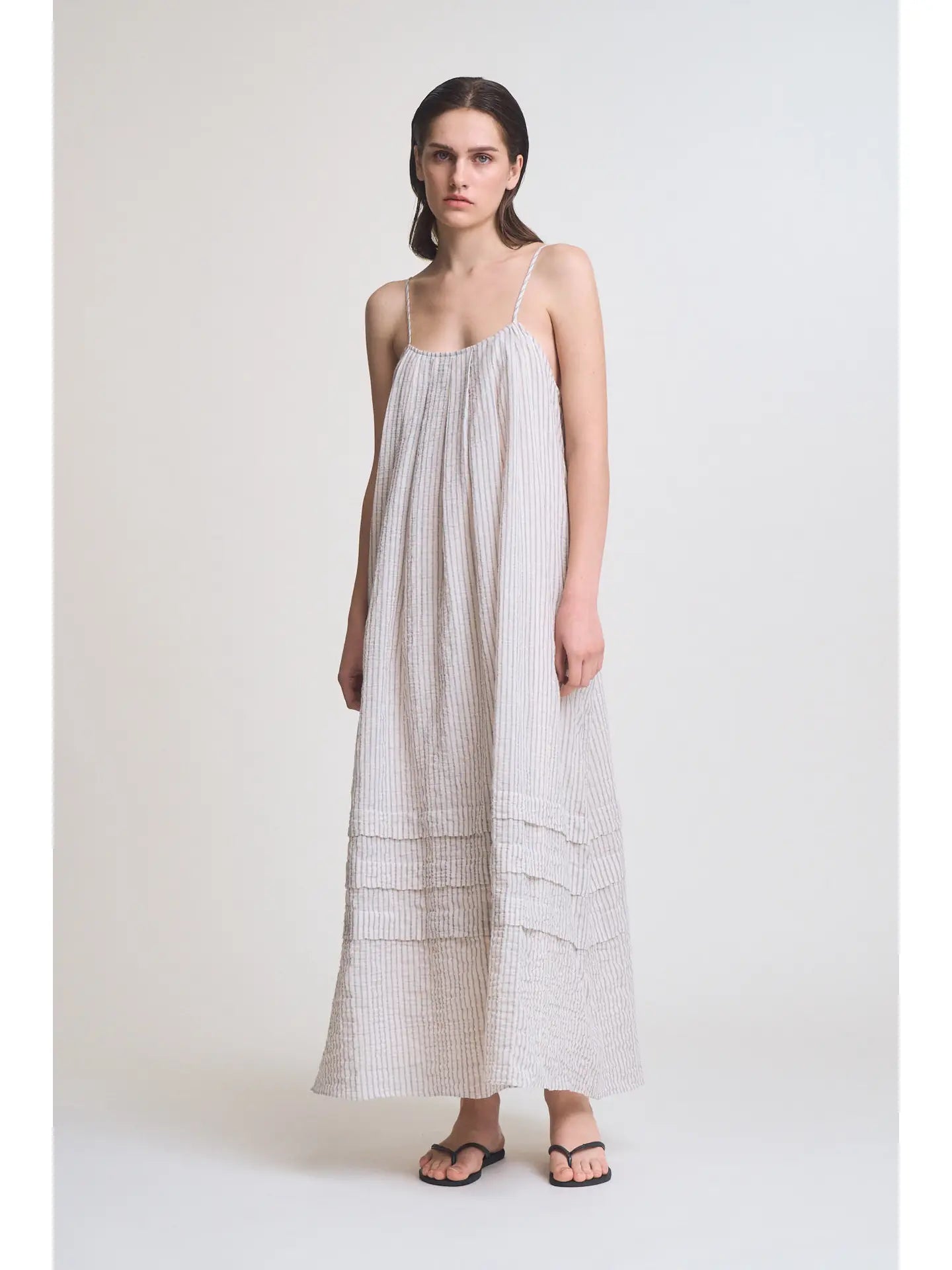 Stripe Pleat Tuck Dress