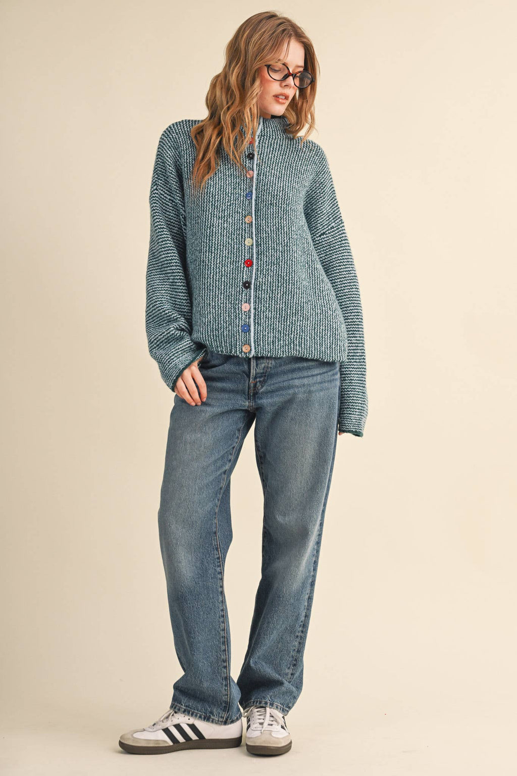 Striped Sweater Cardigan with Colorful Buttons
