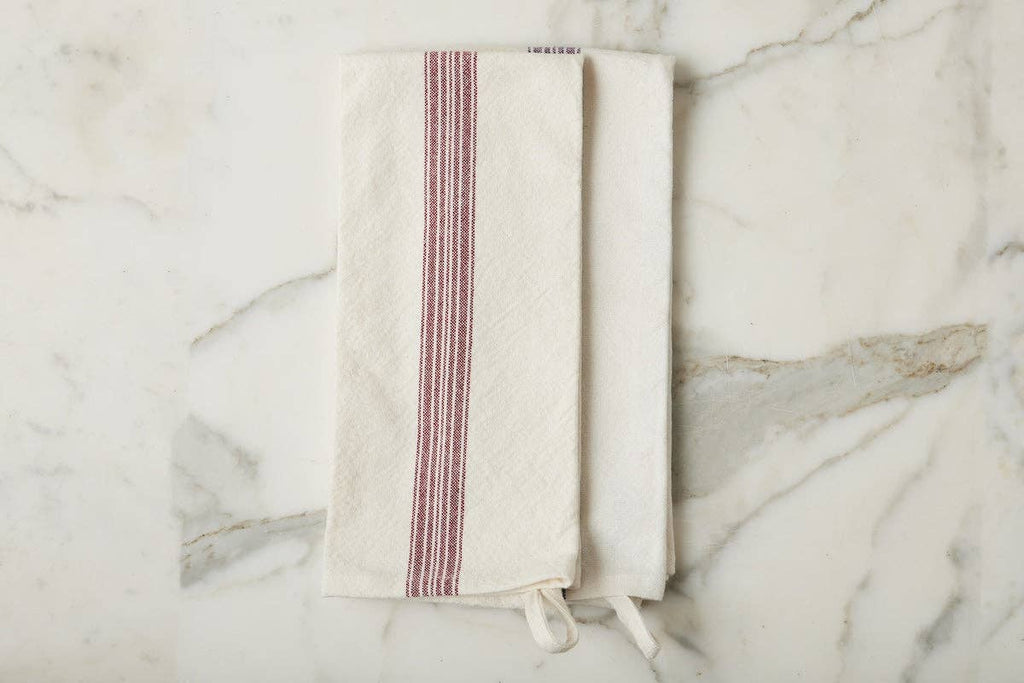 Vintage Merlot Red Stripe Kitchen Tea Towel