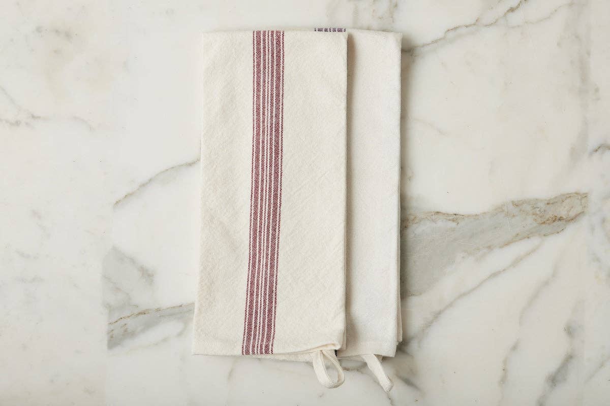 Vintage Merlot Red Stripe Kitchen Tea Towel