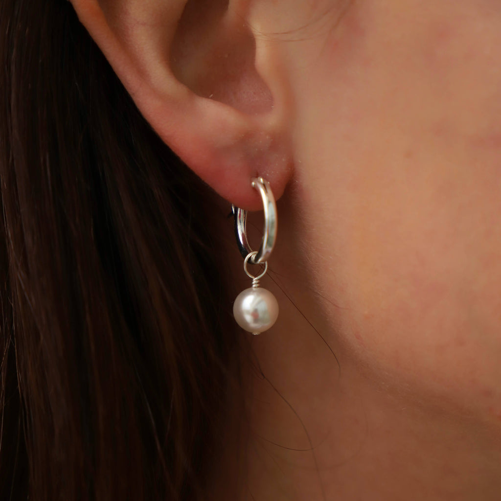 Audrey Pearl Hoop Earring- SIlver