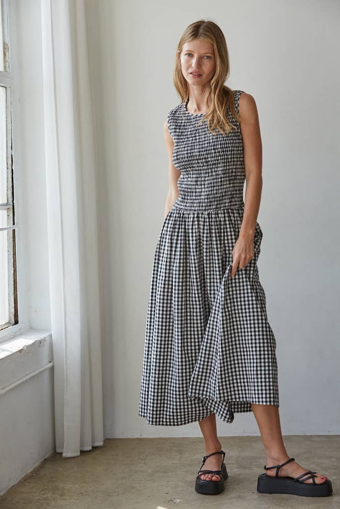Gingham Smocked Midi Dress