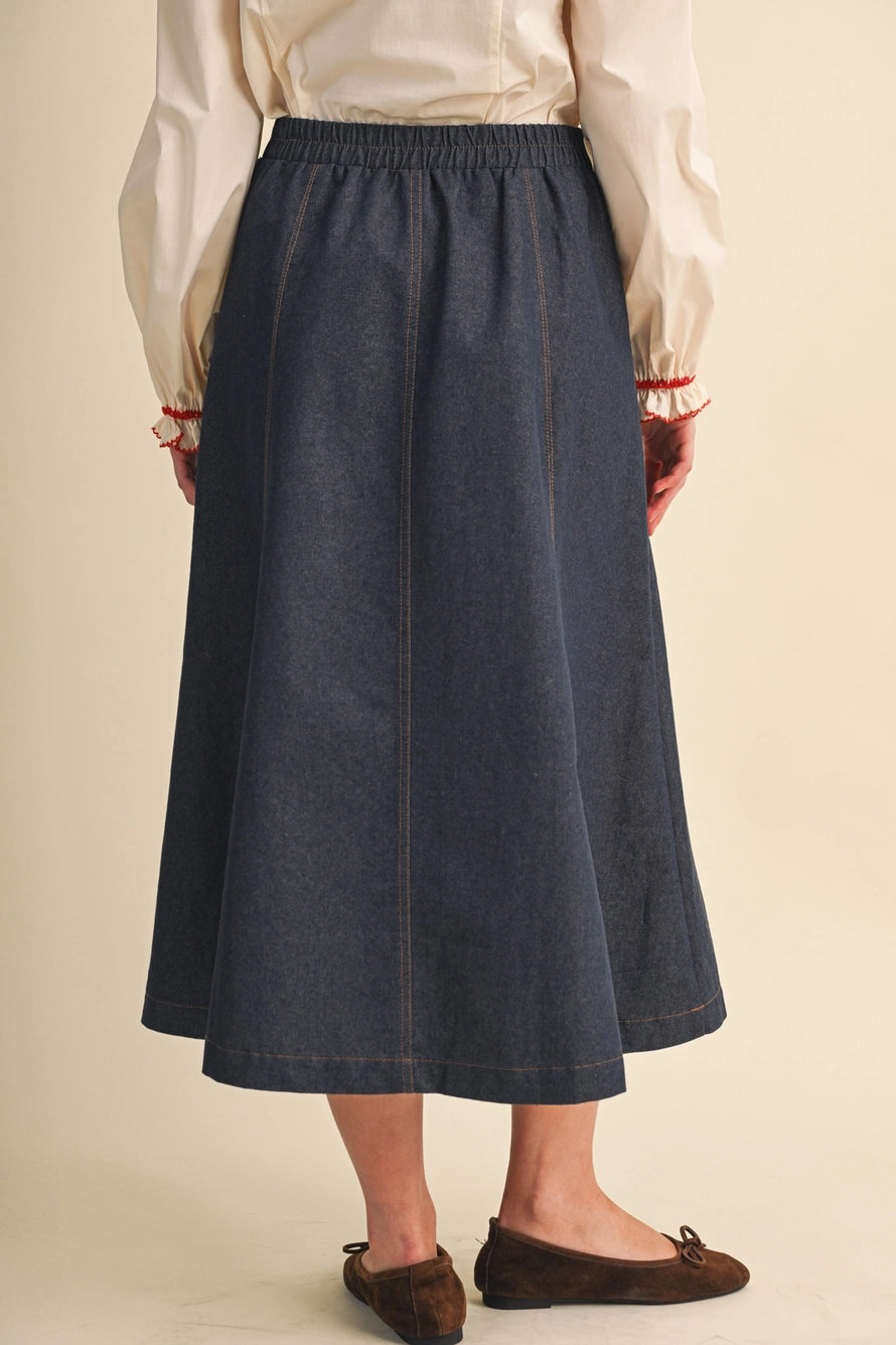 Denim A-Line Midi Skirt