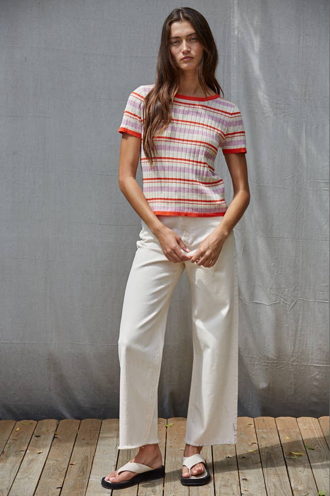 Striped Short Sleeve Sweater