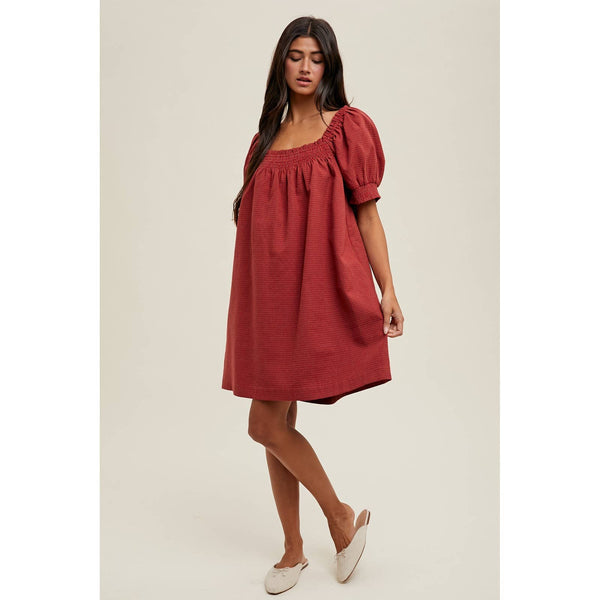 Plaid Puff Sleeve Mini Dress