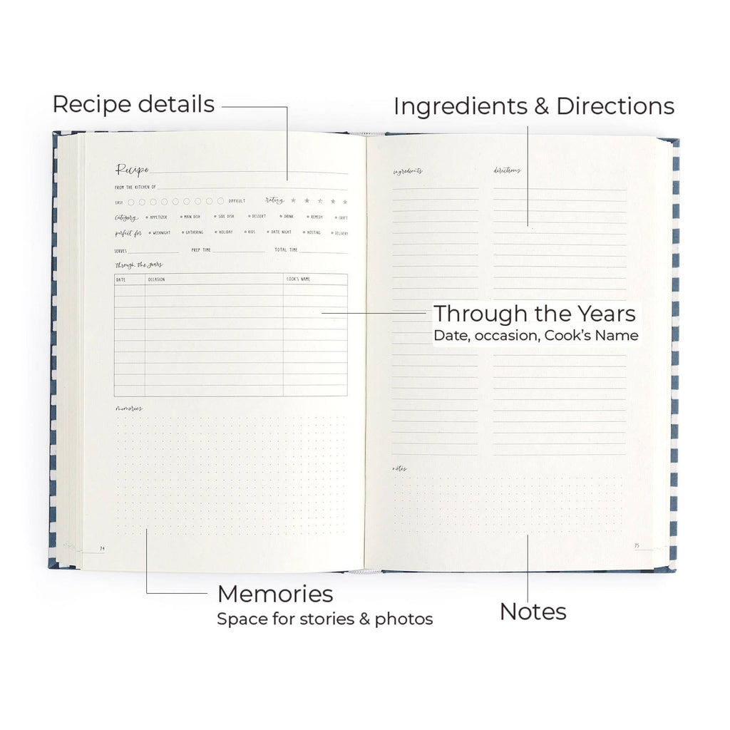Navy Gingham Heirloom Recipe Book