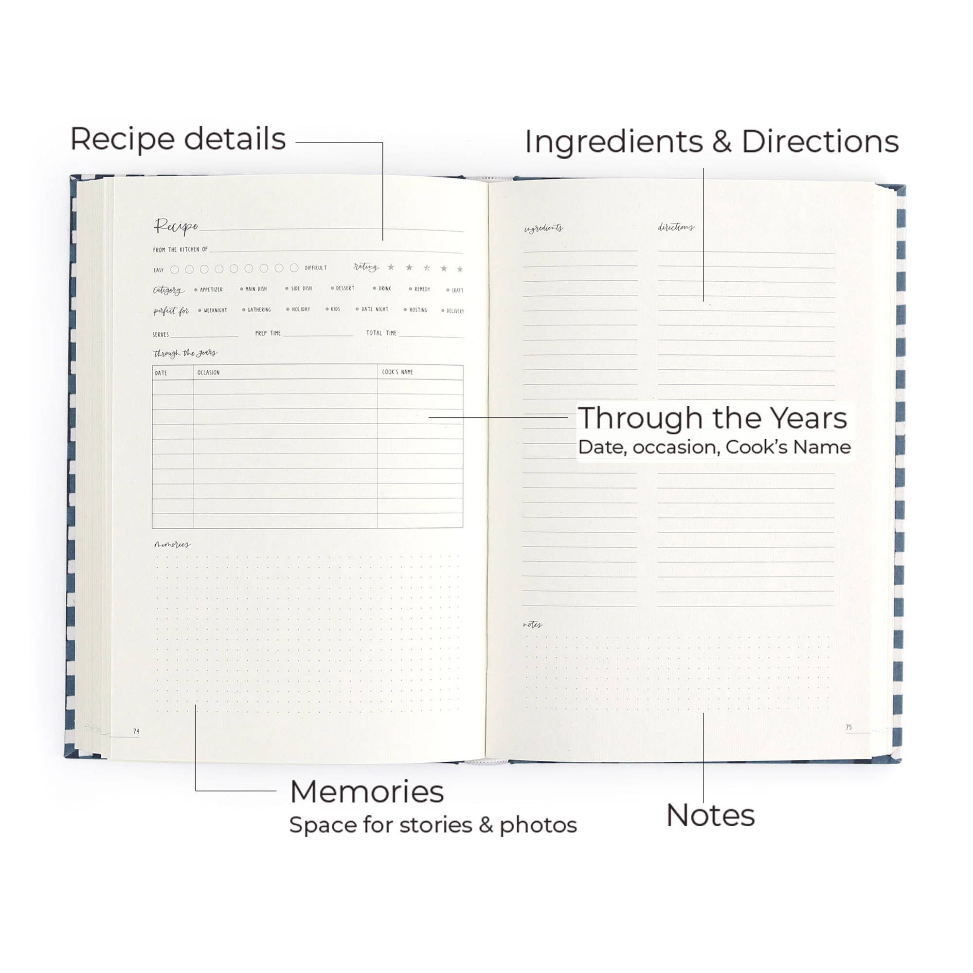 Navy Gingham Heirloom Recipe Book