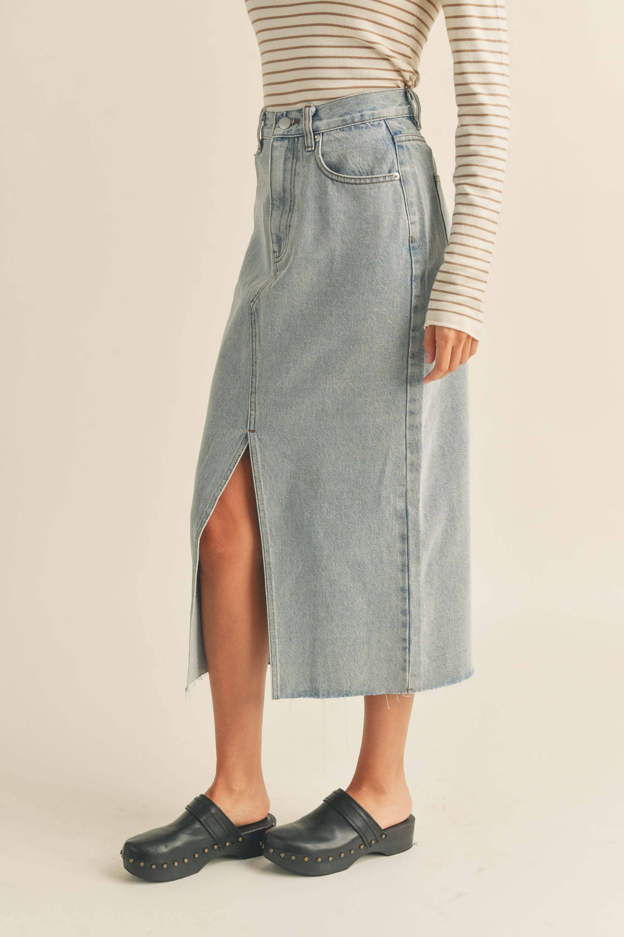 Denim Slit Front Skirt