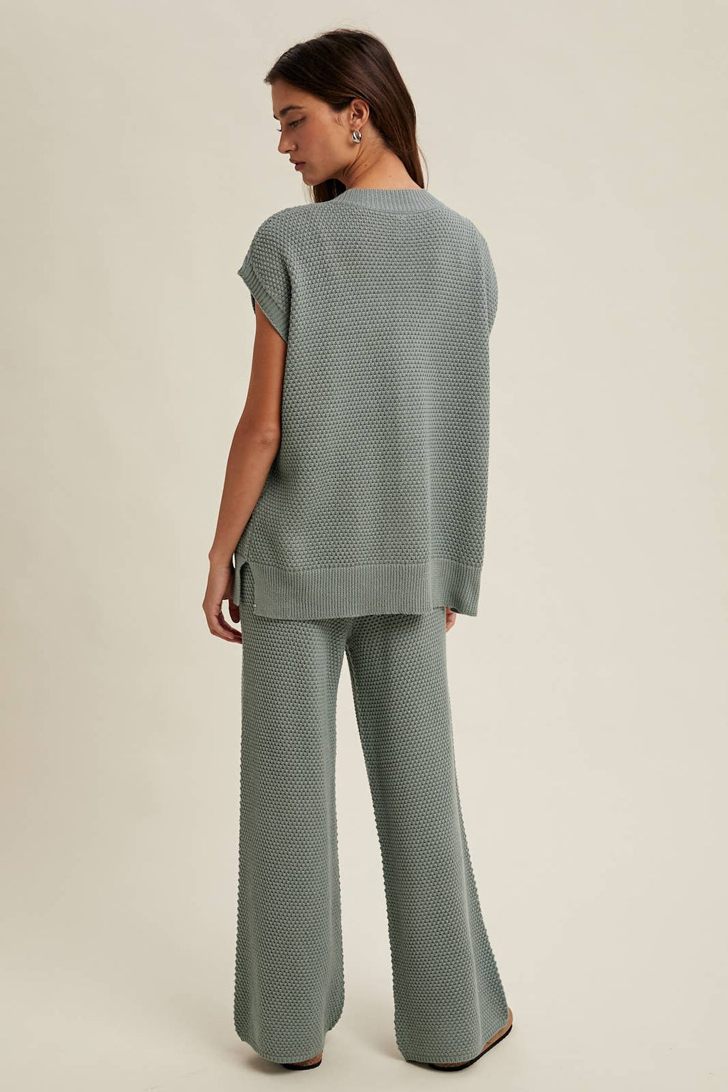 Waffle Knit Button-Up Vest and Pants Set