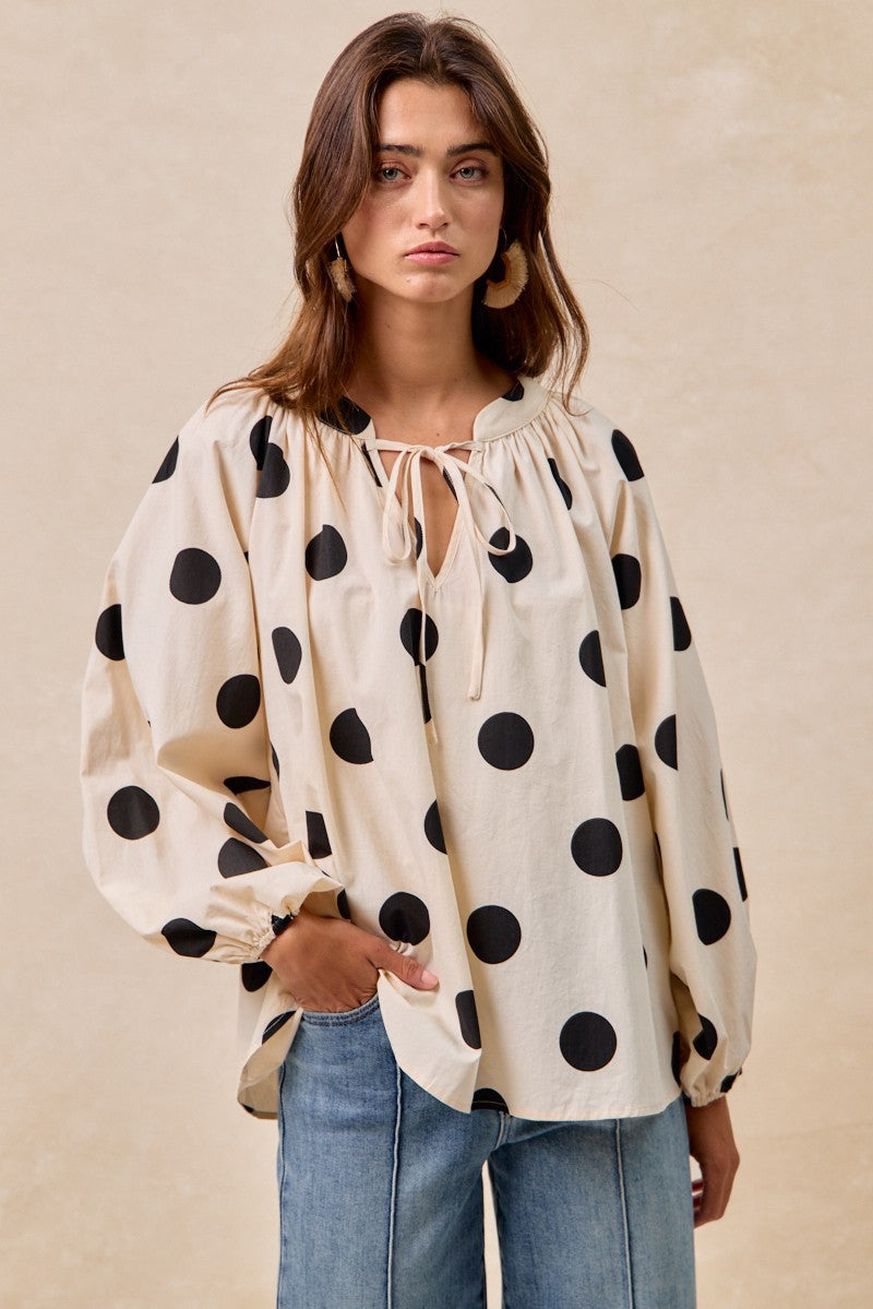 Polka Dot Exaggerated Balloon Sleeves Top