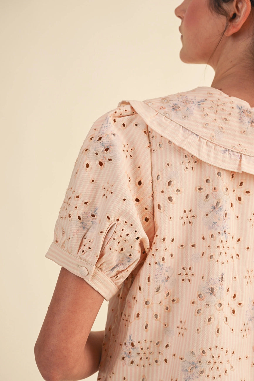 Floral Eyelet Striped Mini Dress