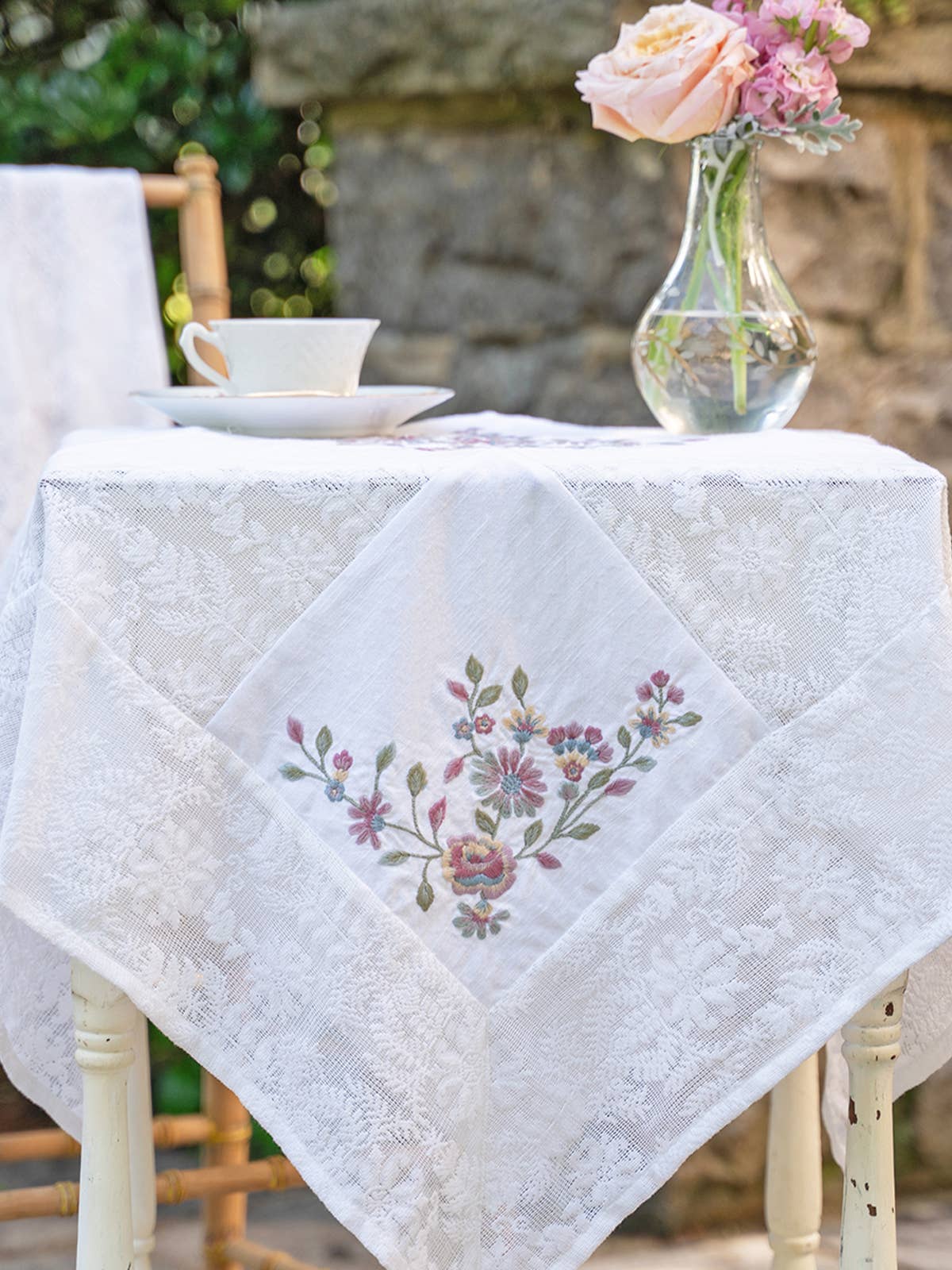 Love Note Embroidered Tea Cloth