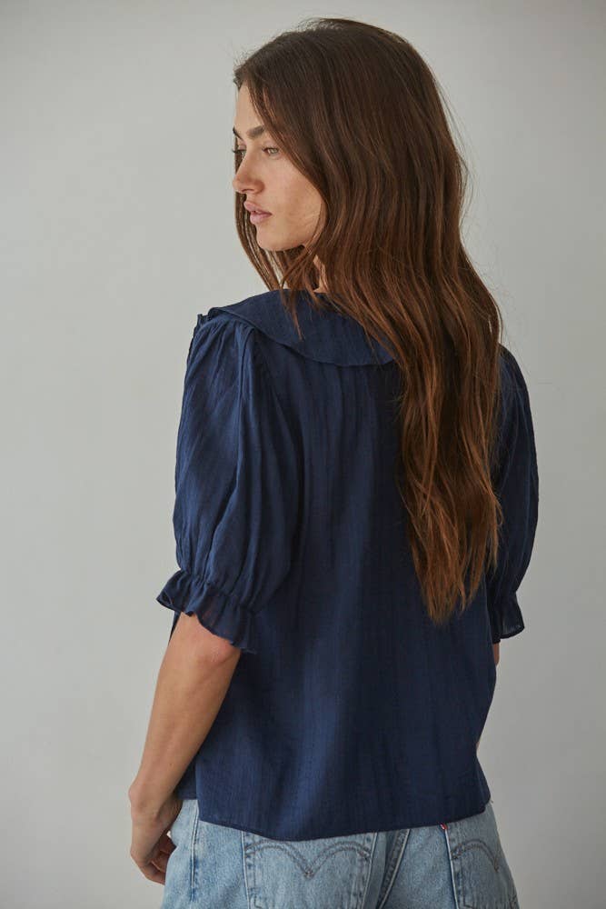 Buttondown V-Neck Short Sleeve Top