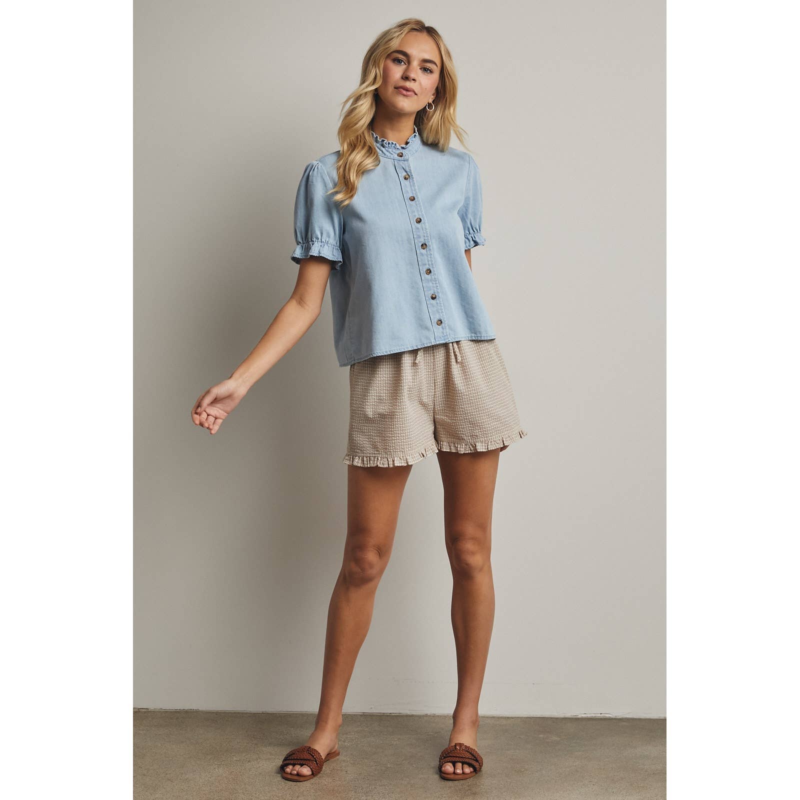 Puff Sleeve Denim Shirt