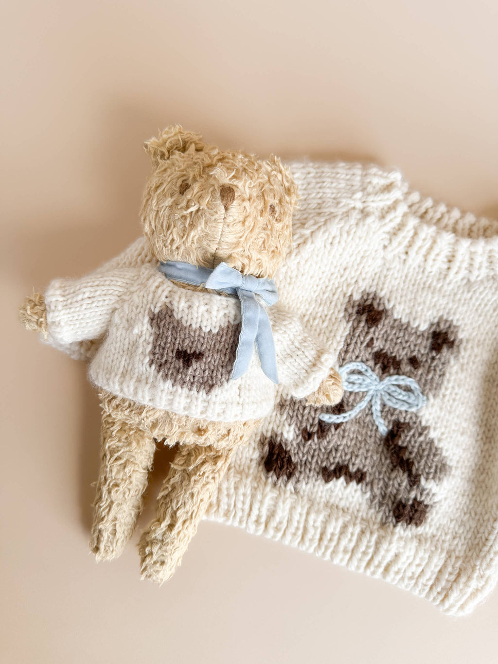 Teddy Bear Blue Bow Sweater