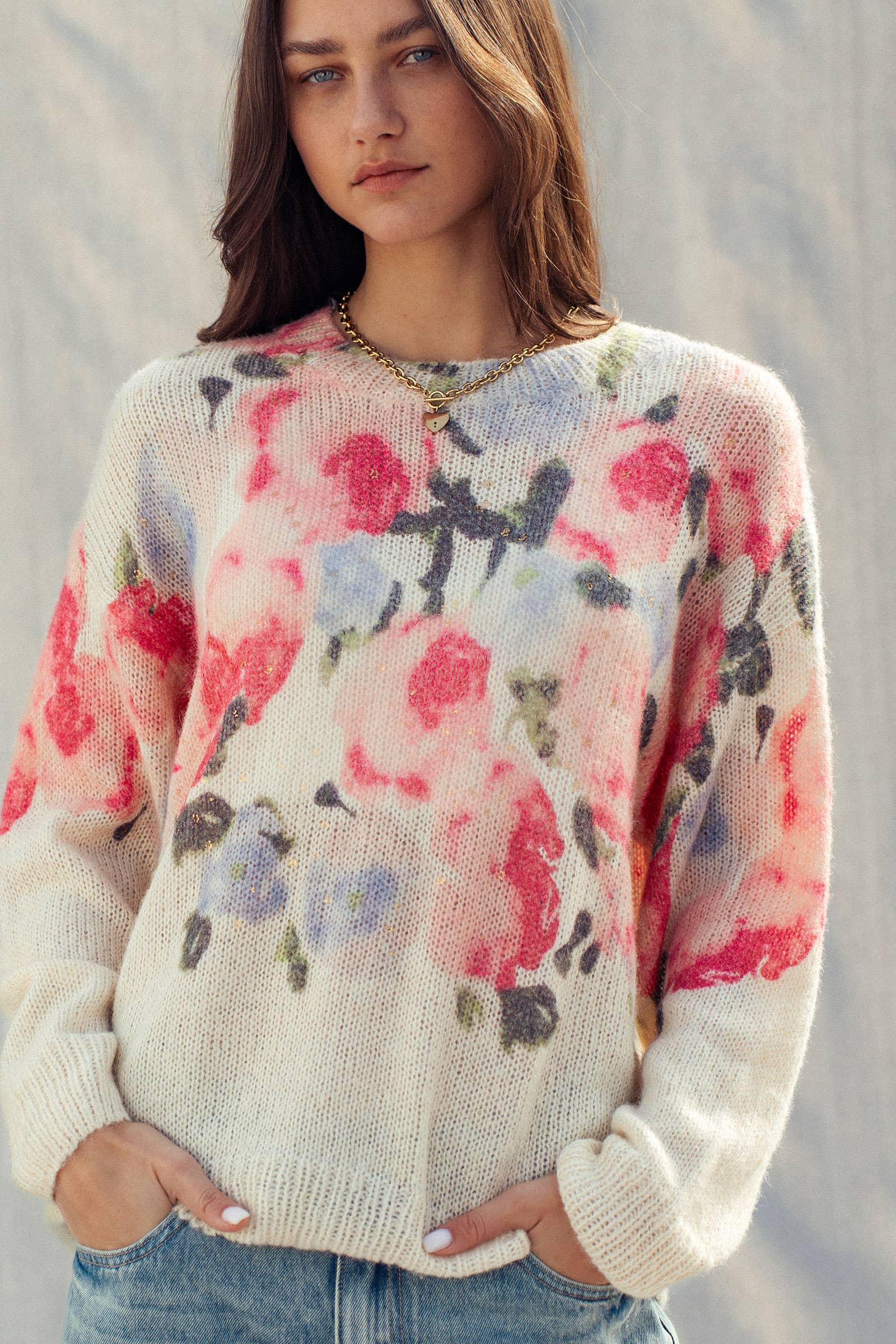 Oversized Floral Print Sweater