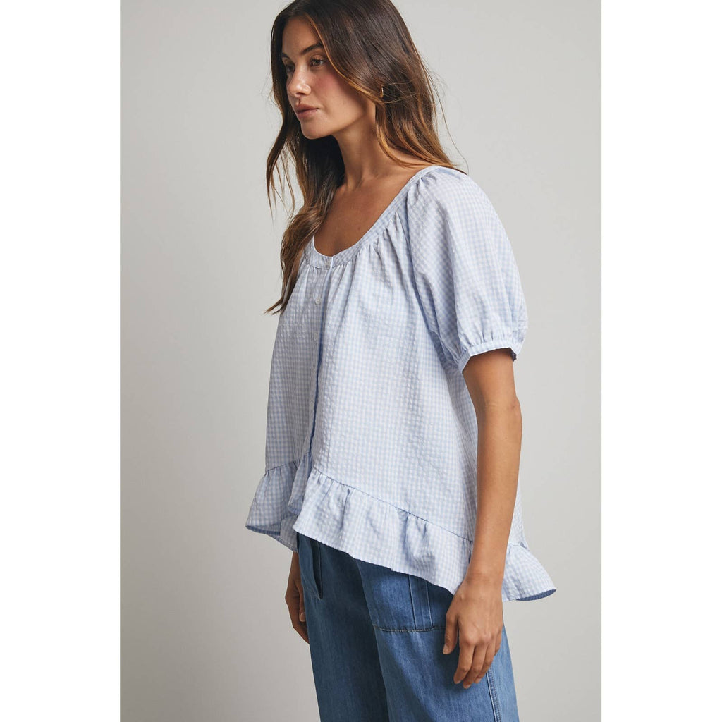 Gingham Hi-Low Ruffle Blouse