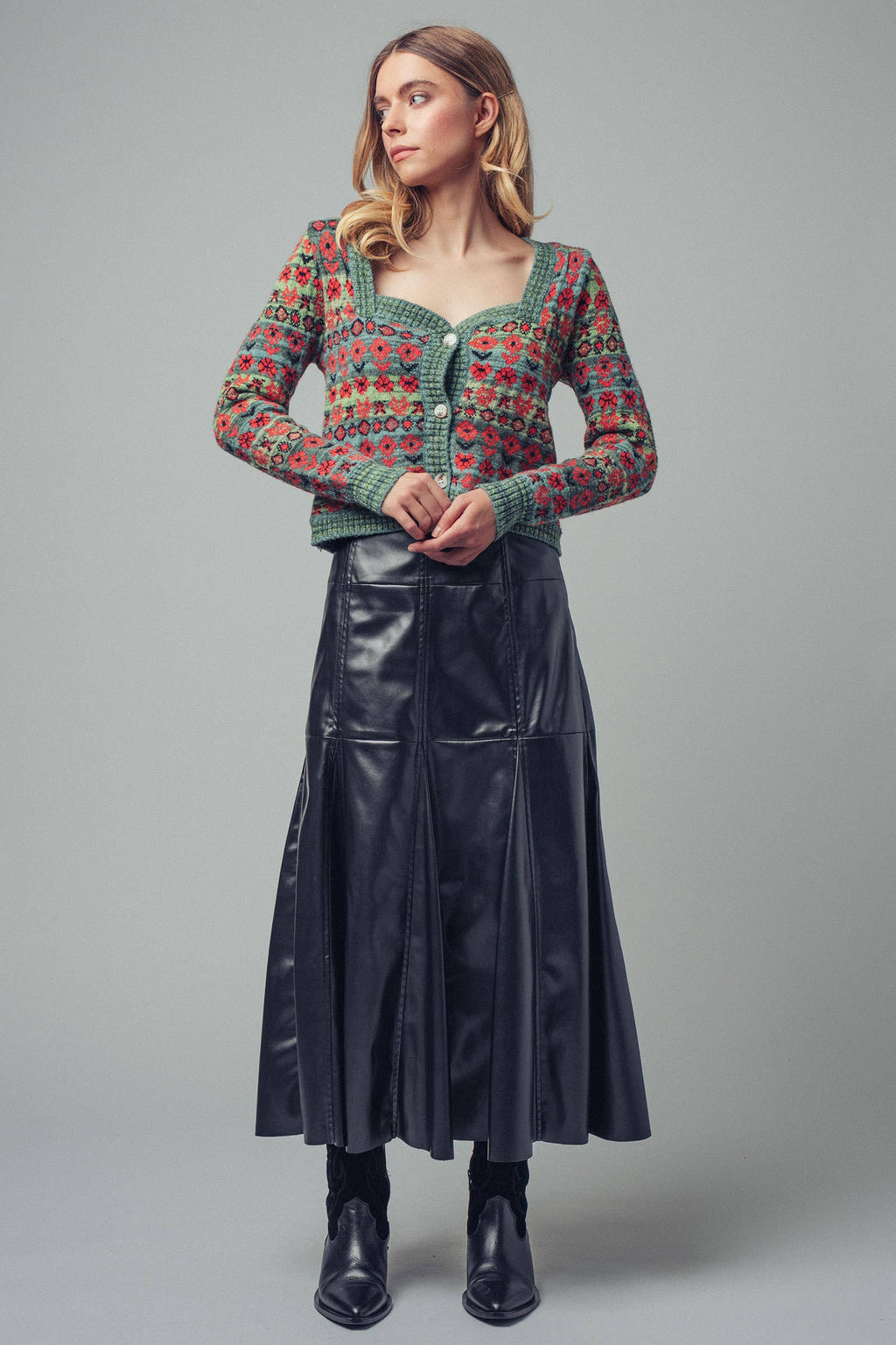 Vintage Floral Jacquard Knit Cardigan