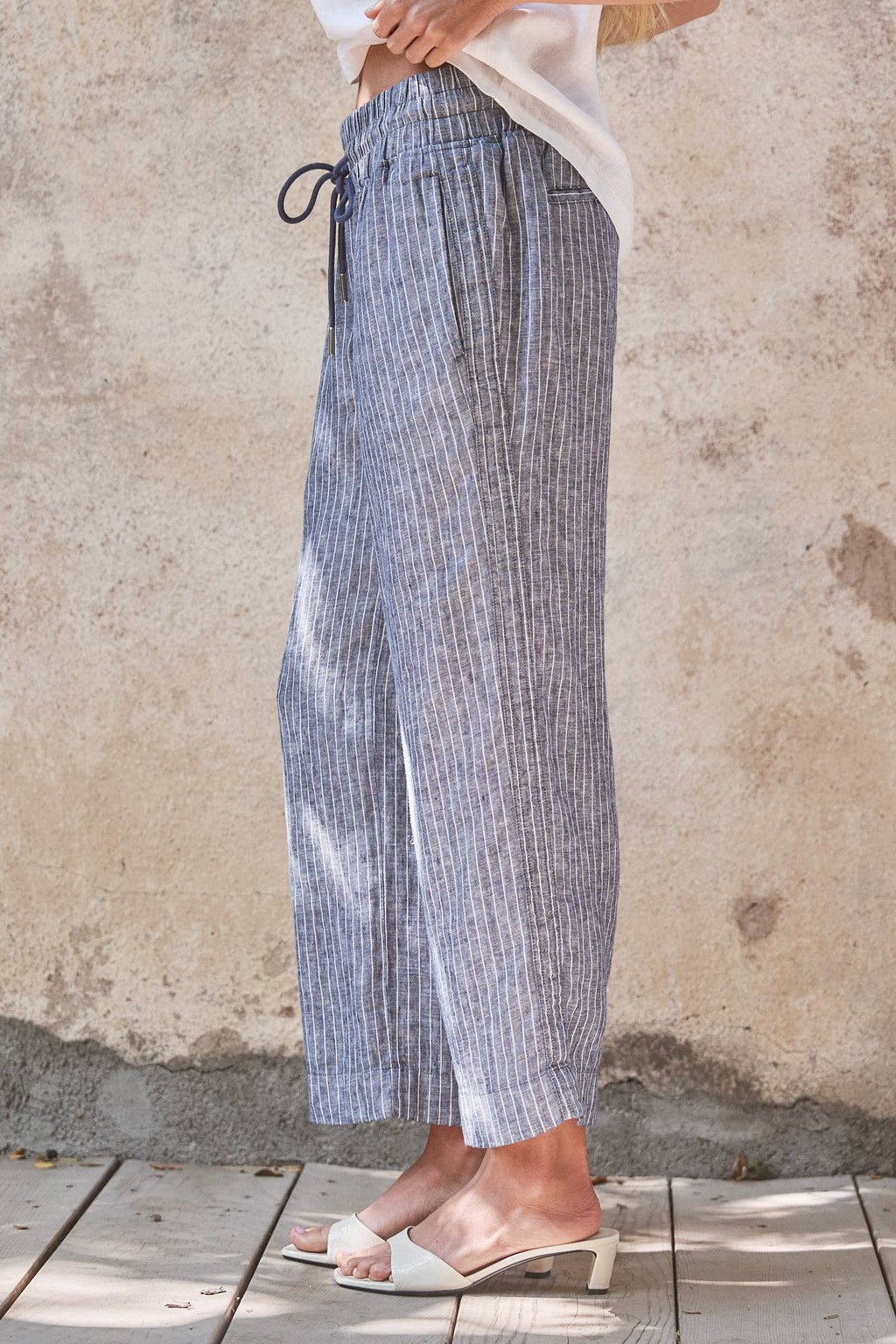 Linen Wide-Leg Drawstring Pants