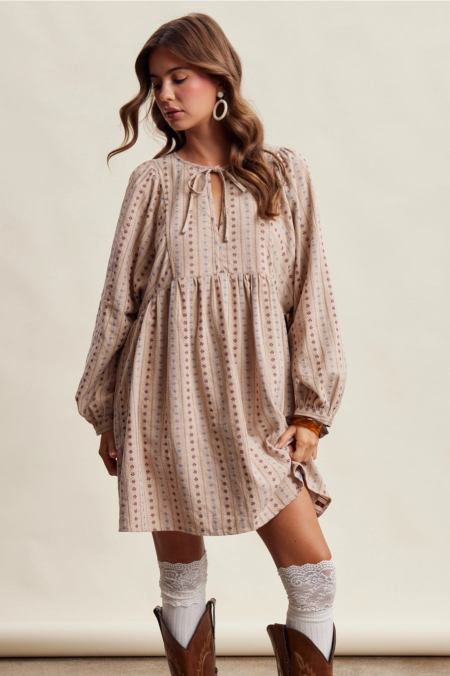Jacquard Babydoll Mini Dress
