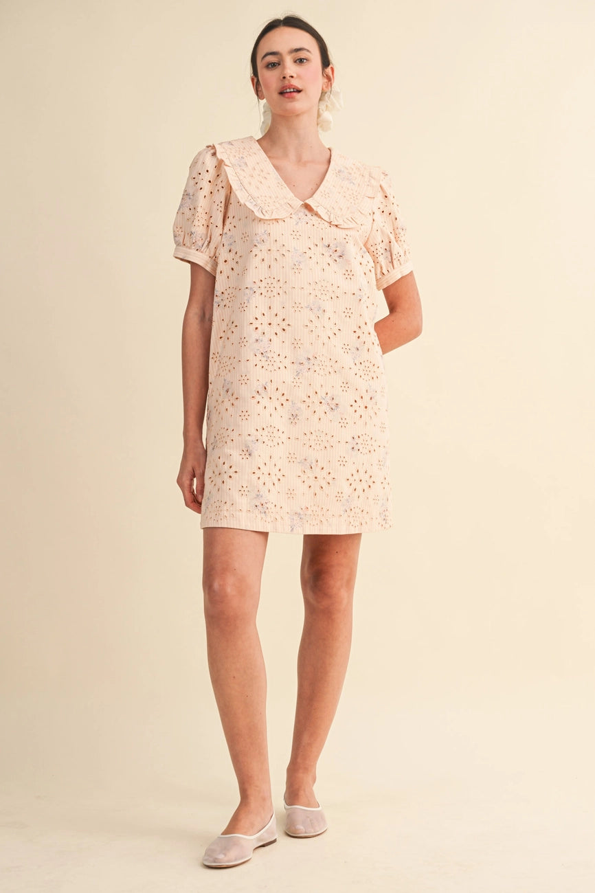 Floral Eyelet Striped Mini Dress