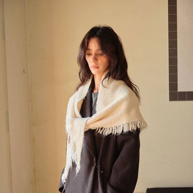 Fringe Wool Triangle Scarf