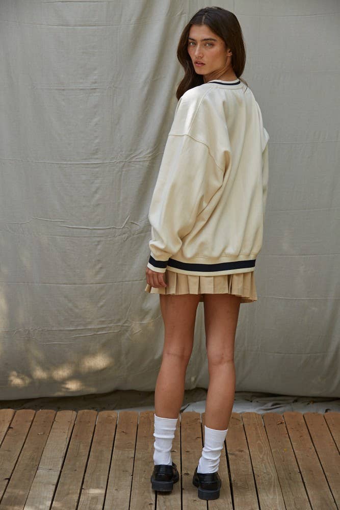 Stripe Contrast Trim Oversized Pullover