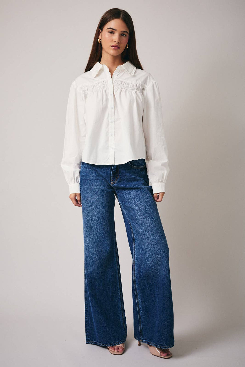 Shirring Detail Button Down Shirt