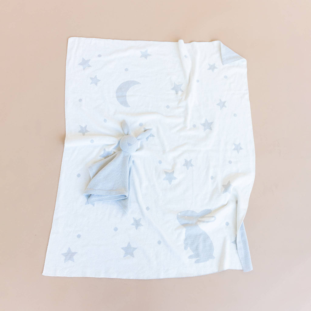 Gray Star Moon Bunny Lovey Blanket Set