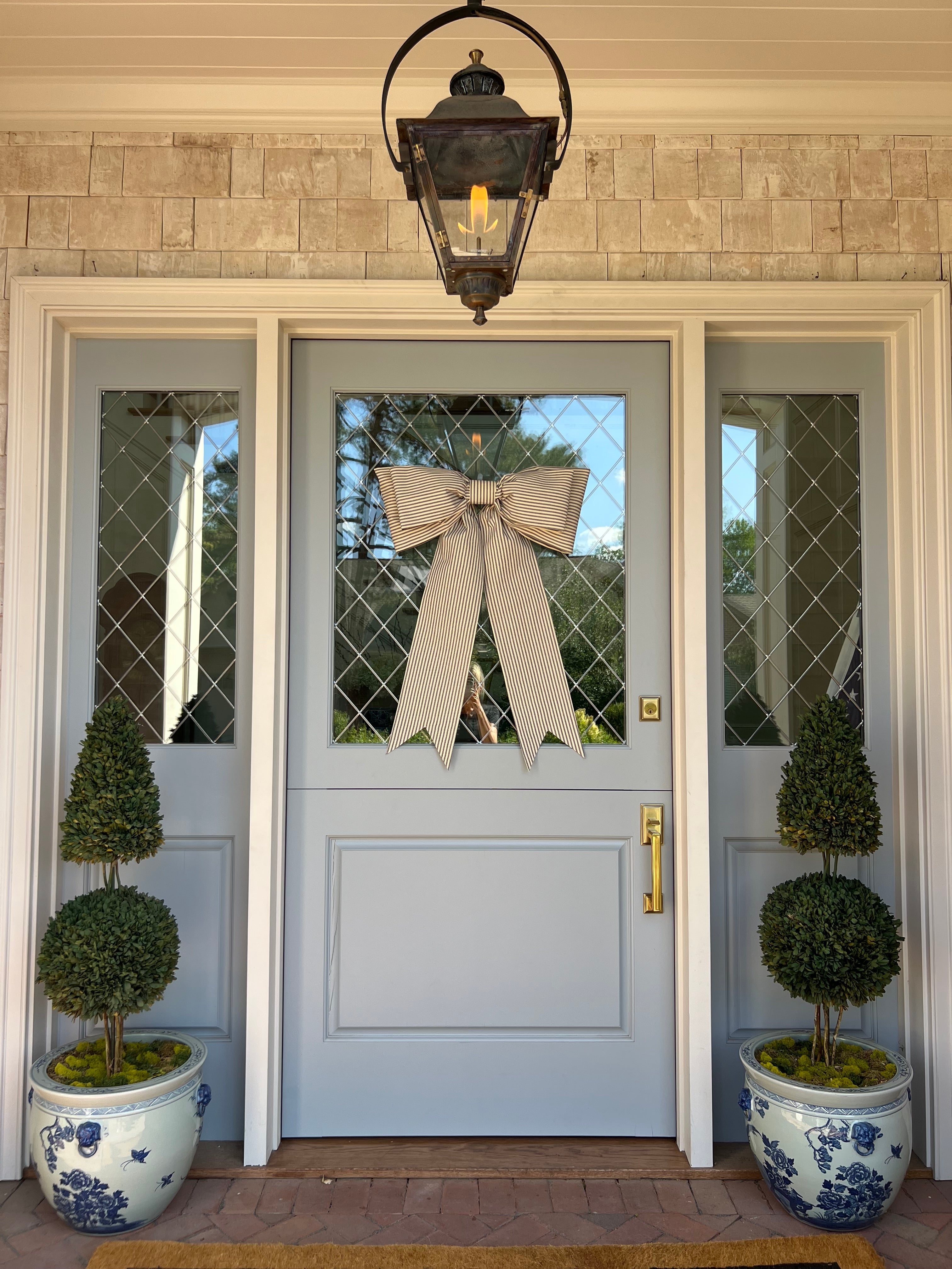 Blue Ticking Striped Bow