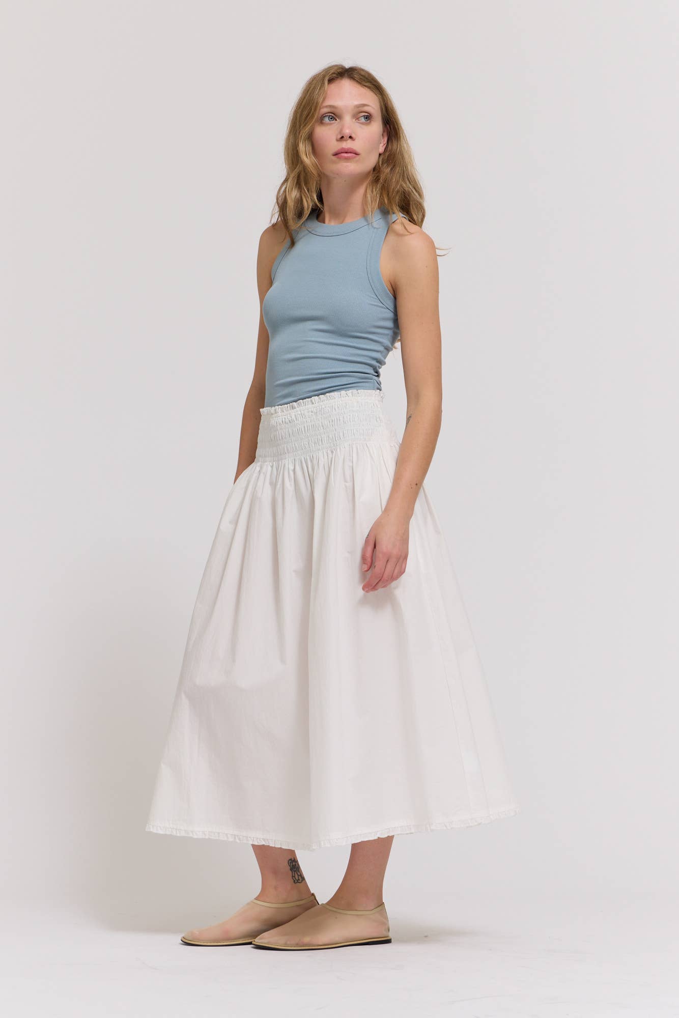 Eyelet Trim Smocking Waist Skirt
