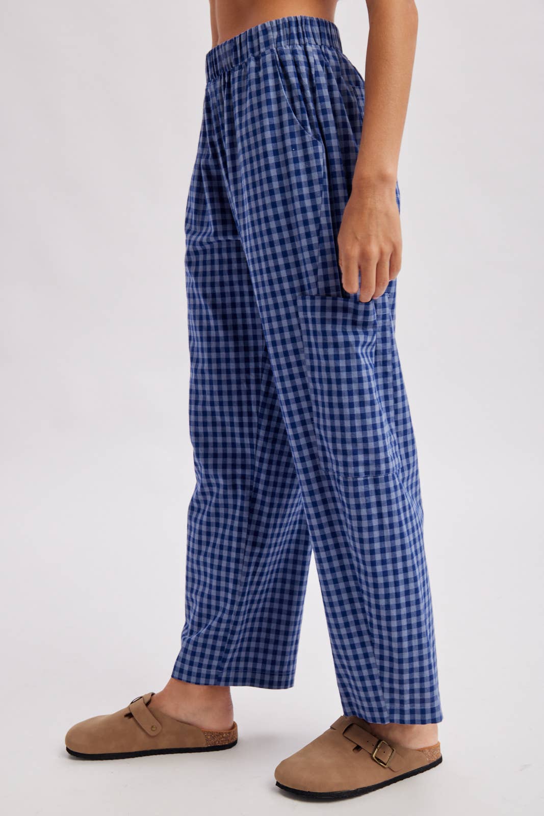 Plaid Patch Pocket Pants in Blue Navy