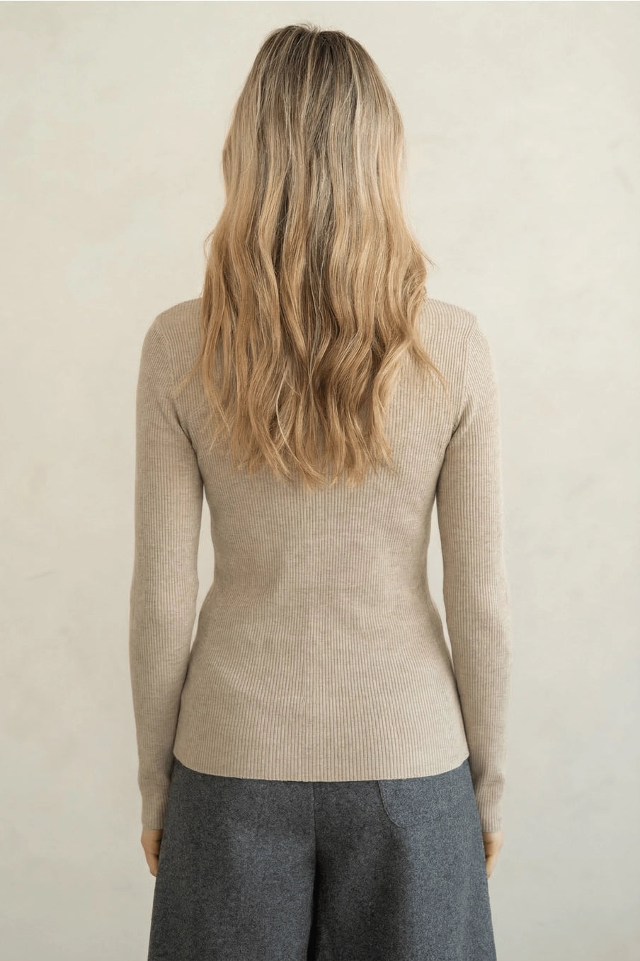Turtleneck Rib Knit Top with Front Split