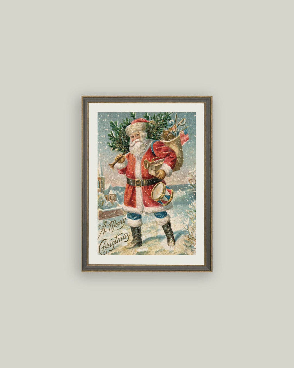 Travel Santa Framed Antique Art