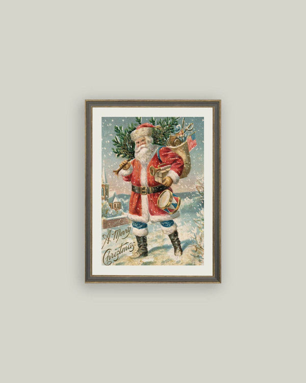 Travel Santa Framed Antique Art