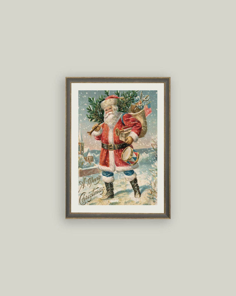 Travel Santa Framed Antique Art